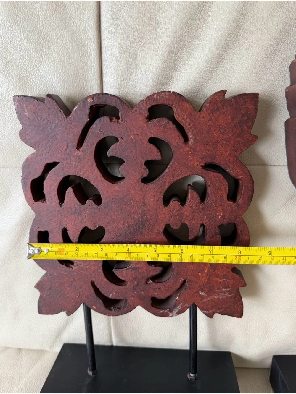 Hand-Carved Red Wooden Wall Decor